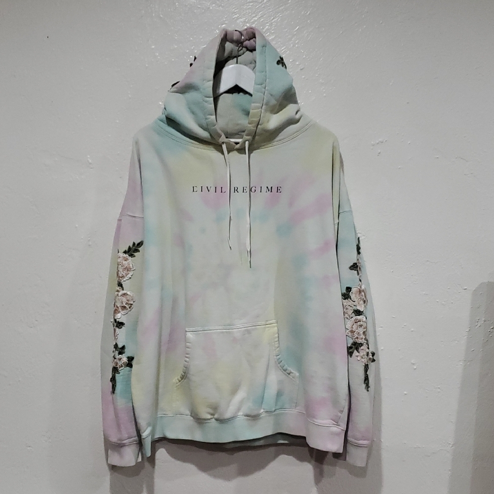 “Civil Regime” PASTEL Tie-Dye HOODIE, men/women; XXL; floral embroidery HEAVY WT